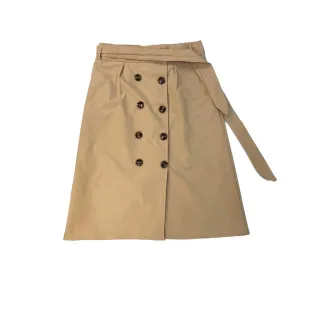 Moda feminina evangélica: Saia Midi em Linho, Cintura Alta com Cinto - Azul Marinho