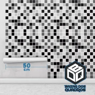 Adesivo Lavável para Cozinha, Papel de Parede Preto e Cinza - Pastilhas 1m x 50cm - Único