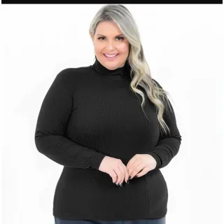 Blusa Plus Size Manga Longa Cacharrel Feminina do 44 ao 56 - Preto