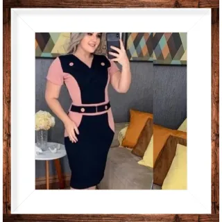 Promoção Vestido Midi Feminino Evangélico Babado Plus Size Gospel - PRETO COM BRANCO