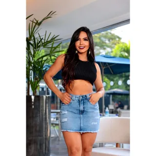 Cintura alta saia jeans - Saia jeans Ref;026