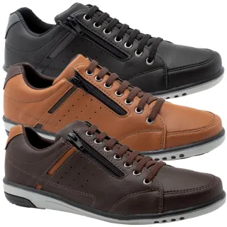 Confortável Kit de 3 Pares de Sapatenis Masculino com Elástico - Modelo 750 A2 - Café-Conhaque-Azul