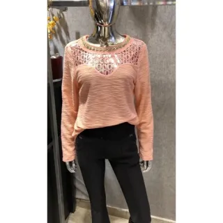 Blusa de Linho Manga Longa Feminina com Detalhe de Pérolas - Rose