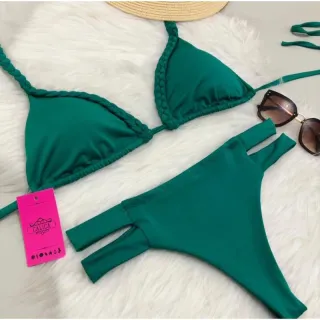 Hot Pants Bojo Trançado Cintura Alta Biquíni - Azul