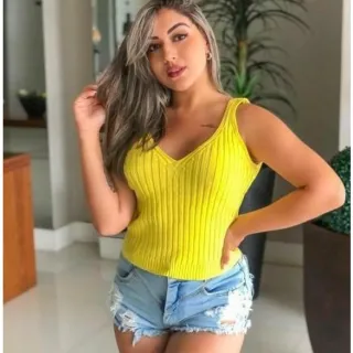 Moda Tricot Blusa Cropped Regata - BRANCA VESTE PP AO M