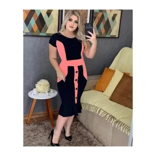 Moda Gospel Evangélica Vestido Babado Mais Vendido - PRETO COM BRANCO