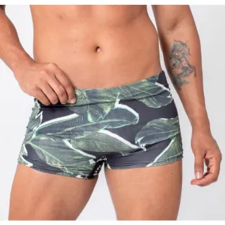 Moda praia masculina: sunga box estampada e lisa - Folhas 2