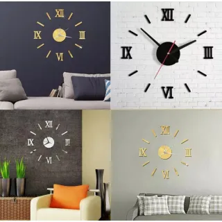 Autocolante Acrílico 3D para Relógio de Parede na Cozinha - DOURADA