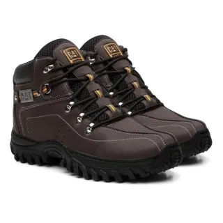 Carteira CAT + Bota Masculina Impermeável Caterpillar de Couro Reforçado - Marrom