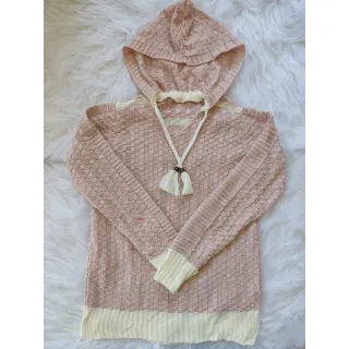 Promoção: Suéter Tricô Inverno Manga Longa Blusa Trico com Capuz Feminina - Pink/Azul Claro