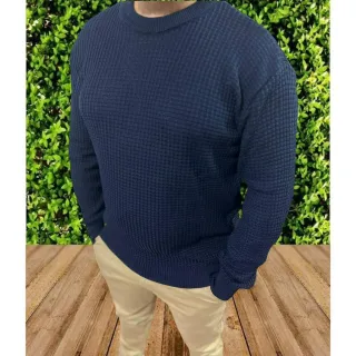 Suéter Tricô Gola Redonda Masculino Sem Bordado - GRAFITE sem bordado