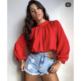 Camisa Social Gola Alta Estilosa - Tendência Moda Feminina - Preto