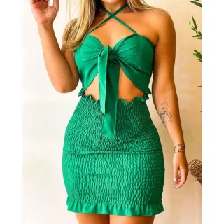 Vestido Blogueirinha Elastec Tubinho Feminino Curto - Verde água