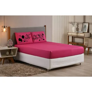 Mickey Minnie Eu te amo - Jogo de lençol King/Queen 3 peças estampado com elástico - Salmão preto