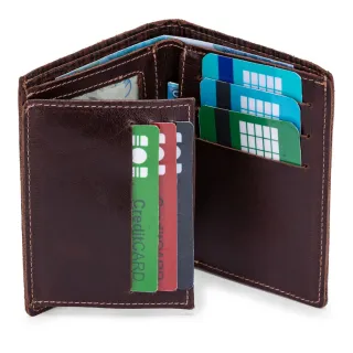 Couro Legítimo Carteira Vertical Masculina 6 Cartões CNH RG - MARROM CLARO-GAMB