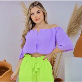 Moda Linda Blusa Feminina Cropped Decote V Ciganinha Tendências Super! - Verde água