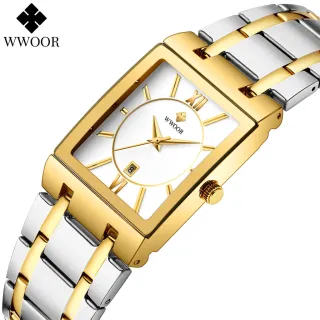 Relógio Masculino Esportivo Original WWOOR - Prova d'água, Aço Inoxidável - Branco-preto-preto