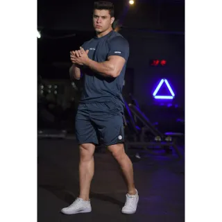 Conjunto Esportivo Masculino Dry Fit - Camiseta e Bermuda Refletiva - Azul Marinho