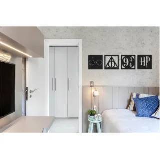 Quadros Harry Potter Kit 4 Vazados Mdf Preto 25cm - Único