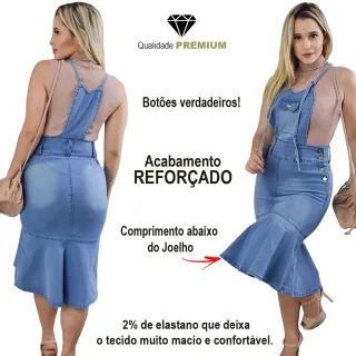 Moda Evangélica: Saia Jardineira Jeans com Elastano Premium - GG/40