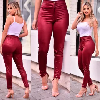 Legging Feminina Cintura Alta Hot Pants Disco em Cirrê - Vermelho