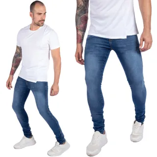 Linha Premium Calça Masculina Skinny Jeans bAllAd com Elastano - AZUL AÇO JEANS
