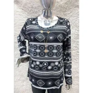 Colar Blusa Manga Longa Plussize - Ref:M0056 - azul verde com diversos