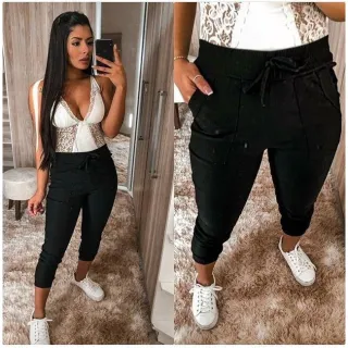 Calça Feminina Preta Cintura Alta - Calça Jogger Preta Feminina - GG