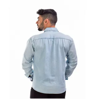 Camiseta Masculina Social Jeans com Botões - GG