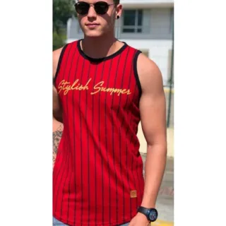 Lançamento: Camiseta Masculina Listrada Longline Oversized - Regata Preta listrada