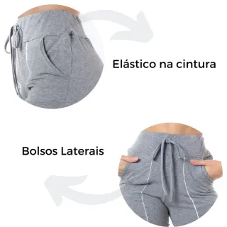 Promoção Calça Jogger Feminina Cós Alto Moletinho Bolso Cordão - Cinza c/ branco
