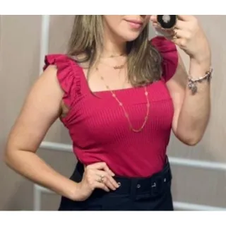 Blusinha Feminina Babado Regata Alcinha Verão Roupa Feminina - Azul Royal