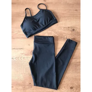 Legging Suplex Fitness Feminina com Top Alcinha - Conjunto Academia (COMPRE CONFORME SUAS MEDIDAS) - PRETO M