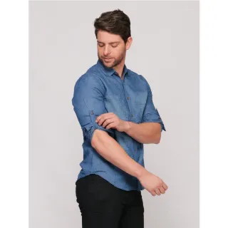 Lavagem Especial Camisa Jeans Masculina Lisa Importado - Azul Marinho