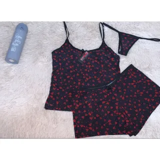 Lingerie Pijama Estampado Liganete: Baby Doll 3 Peças - Short, Blusa E Calcinha - M 36/38