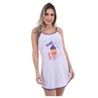 Pijama Baby Doll de malha fresquinha alcinha - Estampa variada