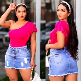 Premium Saia Jeans Alta Cintura