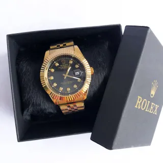 Relógio Rolex Luxo Masculino Dourado com Fundo Preto - Dourado