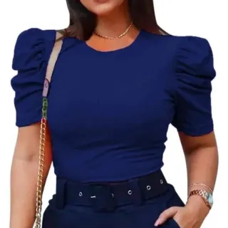 Linda Blusa Canelada Manga Curta Princesa Feminina Tamanho Único