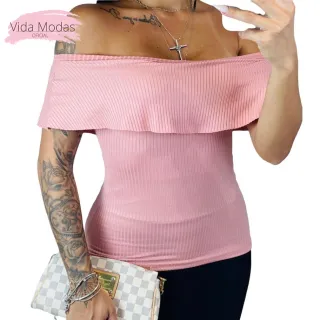 Blusa Canelada Feminina Premium Ombro a Ombro Ciganinha - Bordô