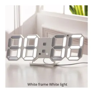 Decoração Quarto Relógio Digital 3D Parede Mesa Branca Recarregável - Azul