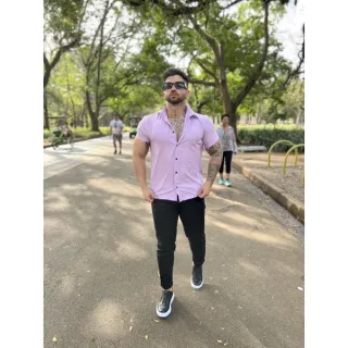 Manga Curta Camisa Social Lisa Masculina Slim Fit - Camisa Azul Marinho