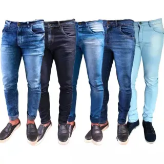 Kit Slim Fit Calças Jeans Masculina Skinny com Lycra Elastano - CLARO+ESCURO+CLARO