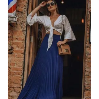 Saia Lisa Longa Plissada Forrada em Promoção - Raryel - Fúcsia