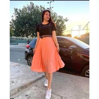 Moda Evangélica - Saia Plissada Mid - Azul Marinho