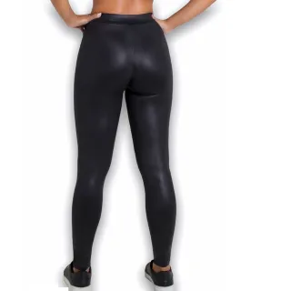 Cropped Feminino Moda Blogueira Calça Legging Tratorada Couro - Calça com cinto Preta