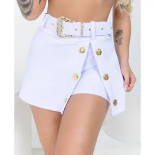 Moda blogueira: Shorts saia de malha pop com botões de luxo e cinto - Pink cinto fivela quadrada