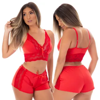 Moda Feminina Luxo Pijama Sexy Renda Noite Doll Baby Top | 832 - Vinho