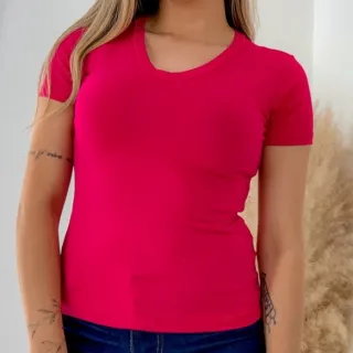 Manga Curta Gola V Kit 4 Blusas Femininas - BRANCO/ROSE/VINHO/PINK