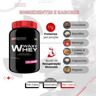Combo de Suplementos para Aumento de Massa Muscular - Whey Protein, Power Creatina e Coqueteleira - Baunilha